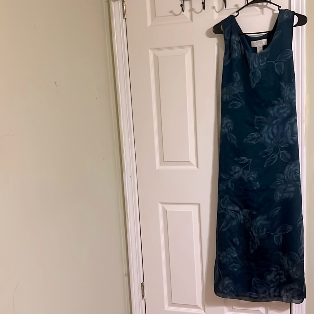 Norton McNaughton sleeveless sheer maxi dress for women. Size L
